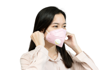 Asian woman wearing a mask mockup transparent png