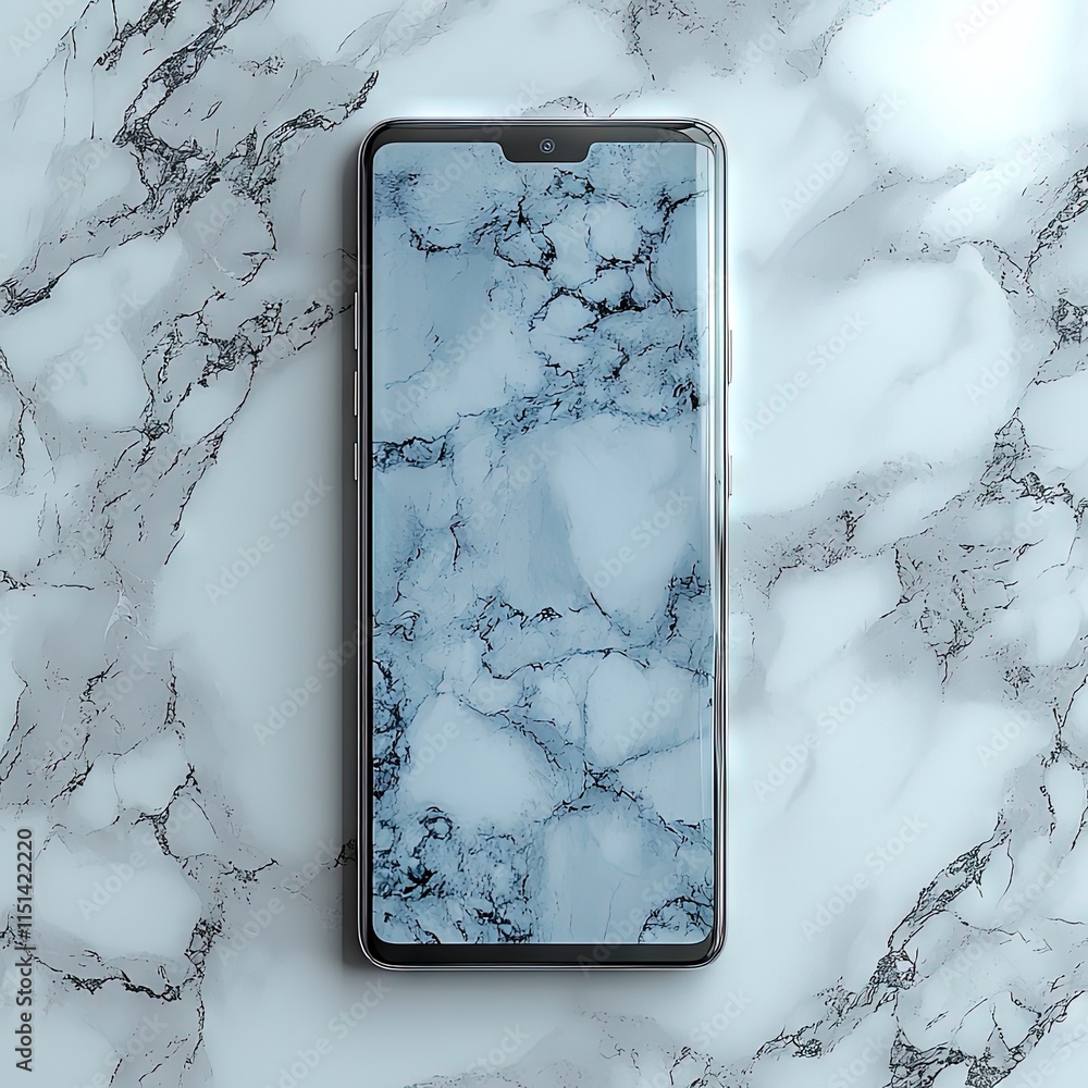 Poster a sleek smartphone with a marble background rests on a marble surface. its elegant design and cool t
