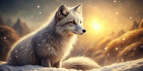Vintage Arctic Fox Illustration - Retro Wildlife Art Print, Snowy Fox Image