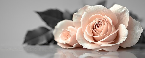 Fototapeta premium Pastel rose concept. Elegant pale roses arranged beautifully on a soft surface, showcasing natural beauty.