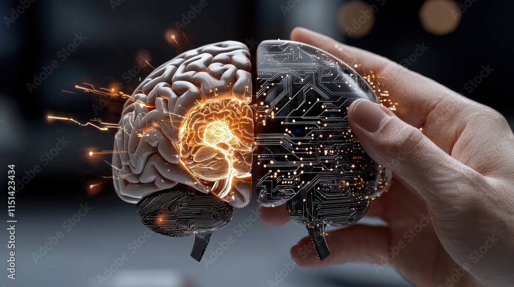Aufkleber innovative brain-machine interface technology digital space 3d visualization modern environment clos