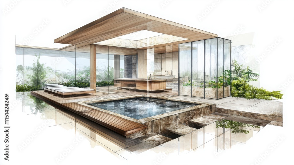 Aufkleber tranquil spa design concepts modern architecture architectural drawings relaxing environment soothin