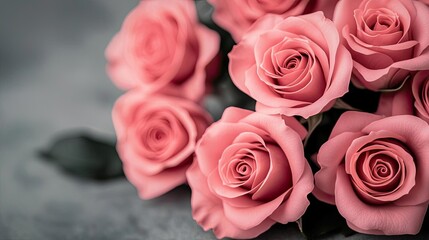 Naklejka premium Pastel rose concept. A close-up view of beautiful pink roses showcasing their delicate petals.