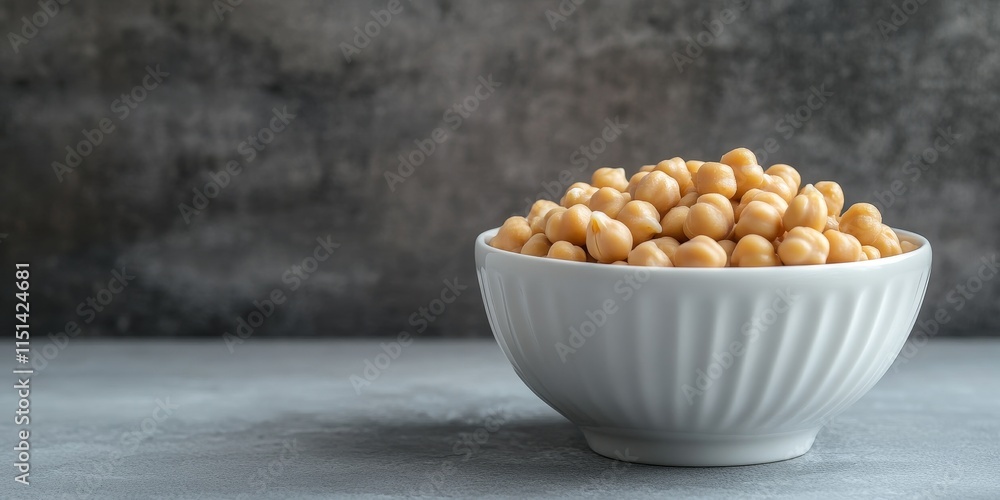 Poster chickpeas displayed in a white bowl against a grey background, creating a visually appealing look. t