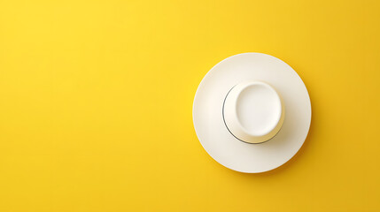 abstract minimal yellow background with white clouds, hat top view for wallpaper with copy space