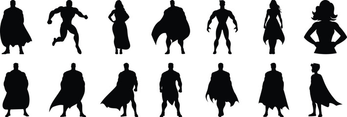 Superhero silhouette set vector design big pack of comics illustration and icon