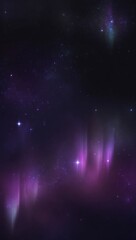 Vibrant cosmic scene featuring deep purple hues, glowing stars, and ethereal auroras against a dark starry backdrop.