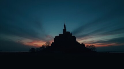 Obraz premium Silhouette Castle Against Dark Blue Sky