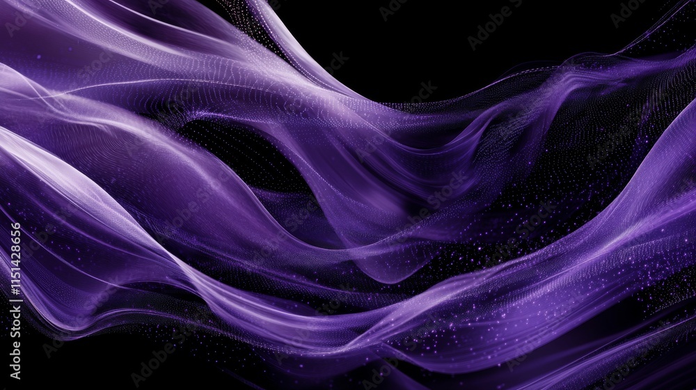 Canvas Prints elegant flowing fluid purple lines and dots on dark horizontal background for business, technology, 
