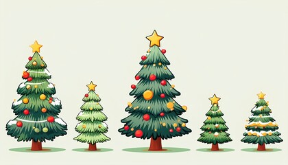 Fototapeta premium Festive christmas trees adorned with colorful ornaments and twinkling lights