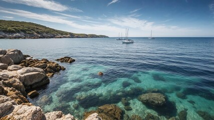 Stunning Landscape of the Tranquil Blue Sea and Clear Waters