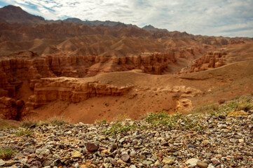 beautiful landscape, orange canyon mountains and cloudy sky
