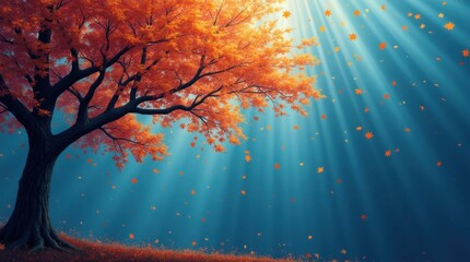 Autumn Tree with Glowing Blue Dots