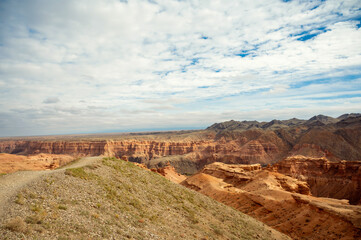 beautiful landscape, orange canyon mountains and cloudy sky