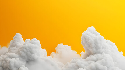 abstract minimal yellow background with white clouds, hat top view for wallpaper with copy space