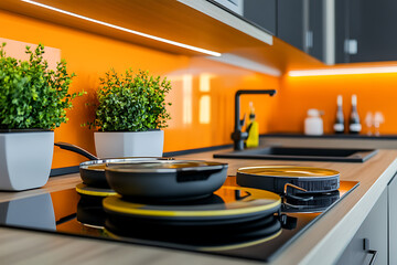 Fototapeta premium Vibrant Orange Modern Kitchen Design