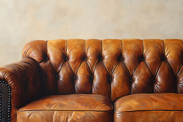 Obraz premium Rich Brown Leather Sofa with Tufted Design