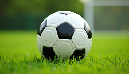 Fototapeta premium Classic Soccer Ball on a Green Field