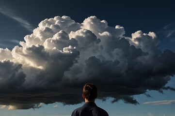 Obraz premium Storm Cloud Above A Figure's Head, Gradually Dissipating Into A Clear Sky