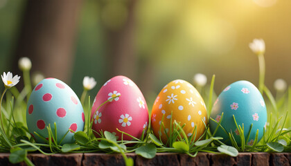Fototapeta premium Colorful Easter Eggs in Grassy Meadow