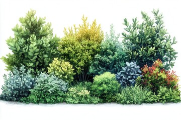 set of green park landscapes featuring various bushes and trees, artistically cut out to highlight the beauty of nature in vibrant, lush environments