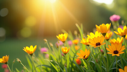 Obraz premium Radiant Sunshine on a Flower Meadow