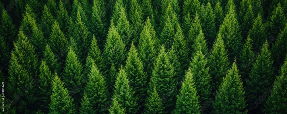Poster aerial view forest idea. lush green pine trees fill the landscape, creating a serene natural pattern