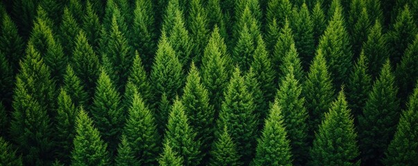 Aerial View forest idea. Lush green pine trees fill the landscape, creating a serene natural pattern.