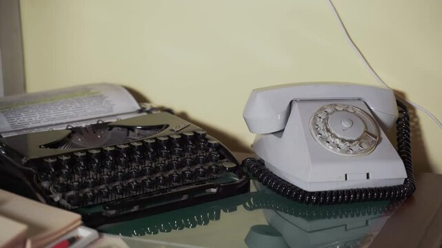 Typewriter and Retro Telephone