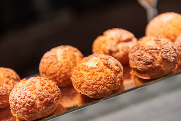 A contemporary hotel dining area featuring a sleek buffet setup.