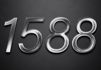Chrome metal 3D number design of 1588 on grey background.