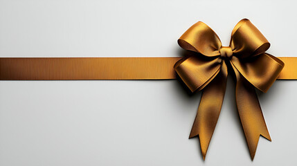 Fototapeta premium Elegant gold ribbon with a bow on a light background, perfect for gift wrapping and celebration themes.