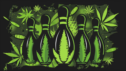 Bowling team logo with green pins and cosmic design