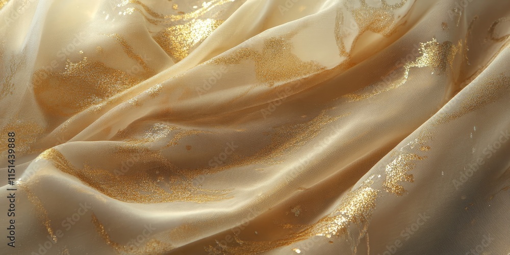 Poster elegant gold patterns adorn a delicate beige fabric, creating stunning draping effects. the intricat