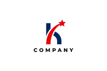 letter k shooting star american usa flag logo