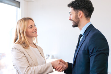 Happy Business Handshake in Office