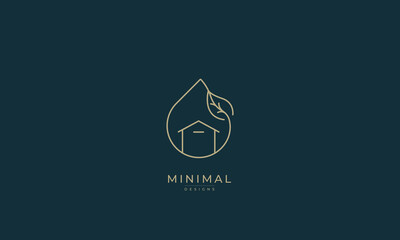 Obraz premium A line art icon logo of a house / home with a leaf circle 