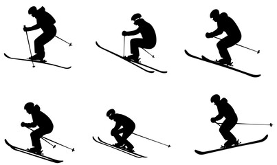 Fototapeta premium Skiing Silhouettes of Athletes in Action Poses on Skis