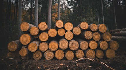 Stacked logs arranged neatly in a yard, showcasing a lumber mill s inventory of logs. These logs represent the essential raw materials used in various lumber mill projects.