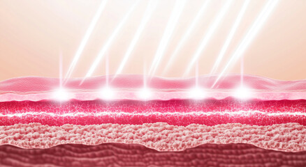 Illustration of laser therapy for skin, surface of the skin, a healthy pink skin tone, White background.
