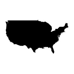 United States of America high detailed vector representation of country silhouette in solid black on white background. For educational, decorative, or informational use showcasing the national outline