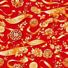 Golden Fortune Symbols Seamless Pattern Design