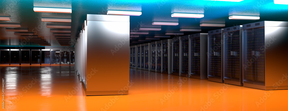Fototapete server room. server data center. backup, mining, hosting, mainframe, farm and computer rack with sto