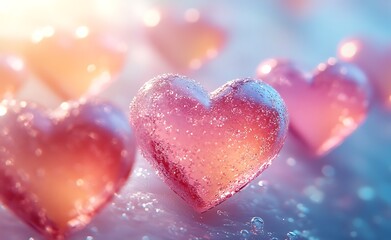 Obraz premium Pink Hearts on Snowy Ground, Valentine’s Day, Romantic Winter Love