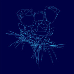 Contour Rose flower of blooming plant. Garden rose isolated icon of blossom, petal and bud with stem and leaf for romantic floral decoration, wedding bouquet and valentine greeting card. Front view