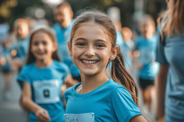Family members enjoy a local charity run event, supporting community wellness and fitness while having fun together outdoors