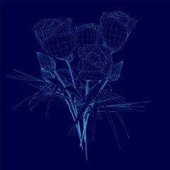 Wireframe Rose flower of blooming plant. Garden rose isolated icon of blossom, petal and bud with stem and leaf for romantic floral decoration, wedding bouquet and valentine greeting card. Front view