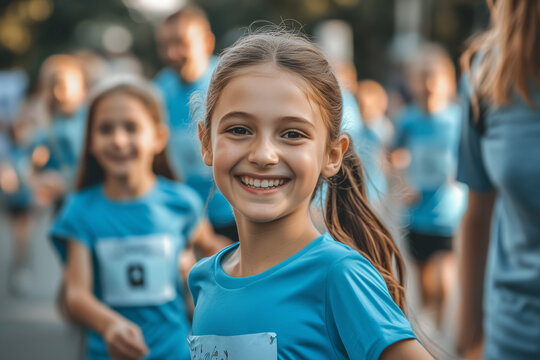 Family members enjoy a local charity run event, supporting community wellness and fitness while having fun together outdoors