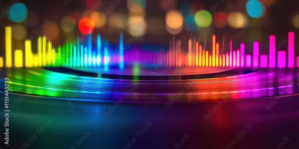 Poster colorful sound wave is displayed on a dark background