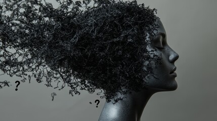Abstract Portrait of a Woman with Questioning Hair
